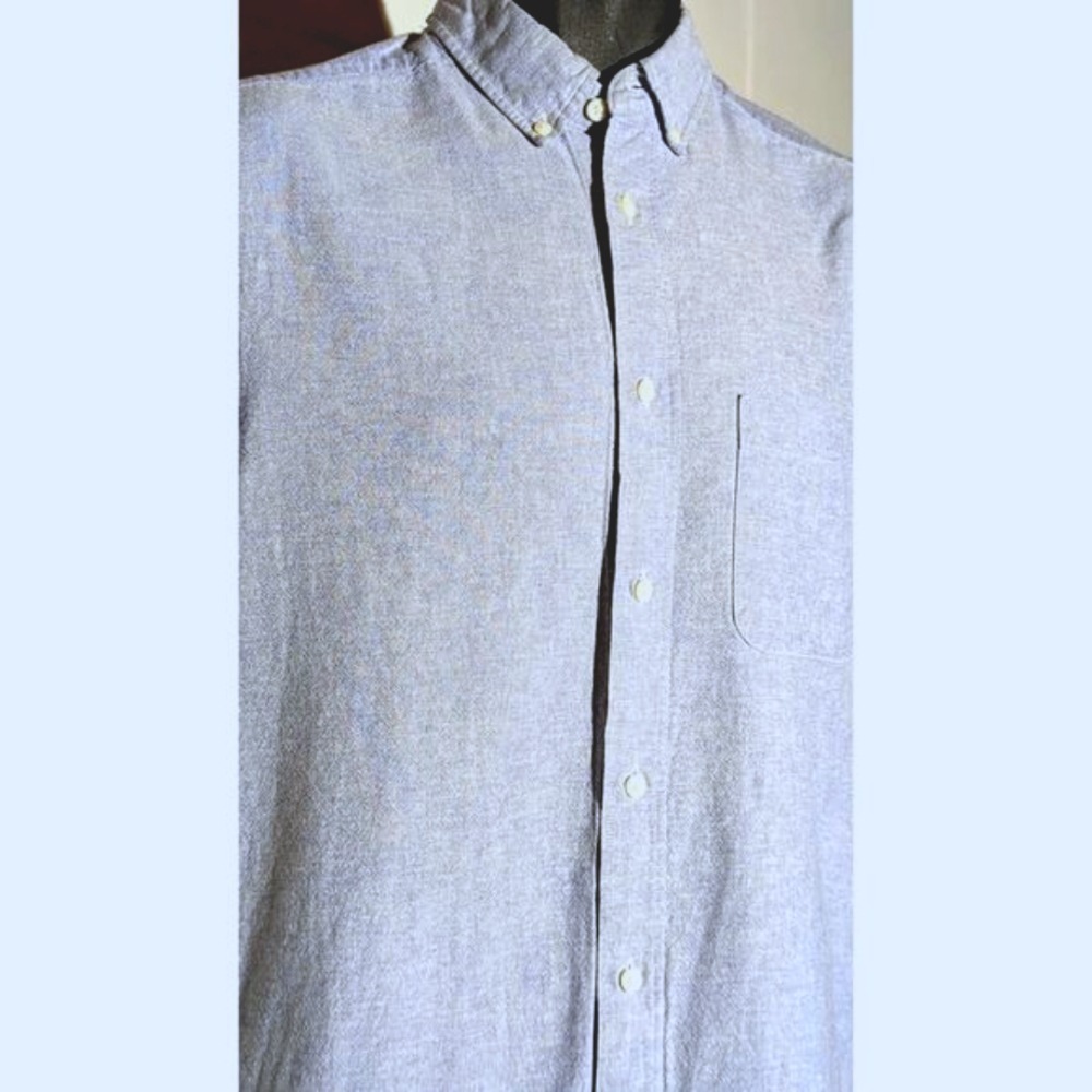 H&M Short Sleeve Button Down Shirt Cotton Oxford Chambray Shirt Pocket Small - Picture 3 of 5